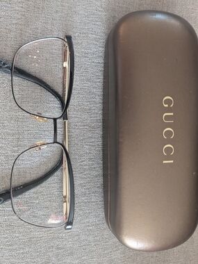 Gucci Eyeglasses with Brown Gucci Case - Black/Gold Frames